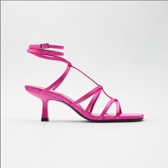 Zara Magenta Metallic Strappy Kitten Heels